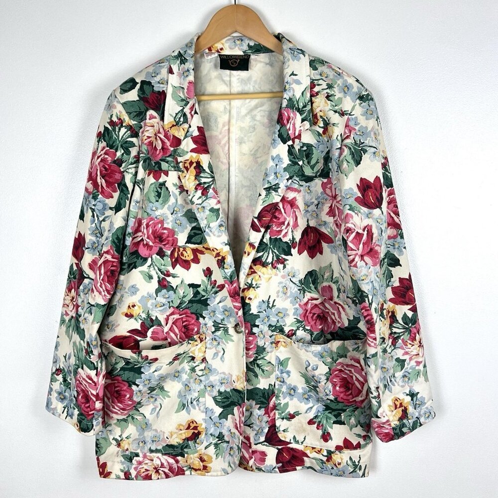 Vintage 80s Willowbend Floral Blazer M Jacket USA Made Golden Girls‎ Cottagecore